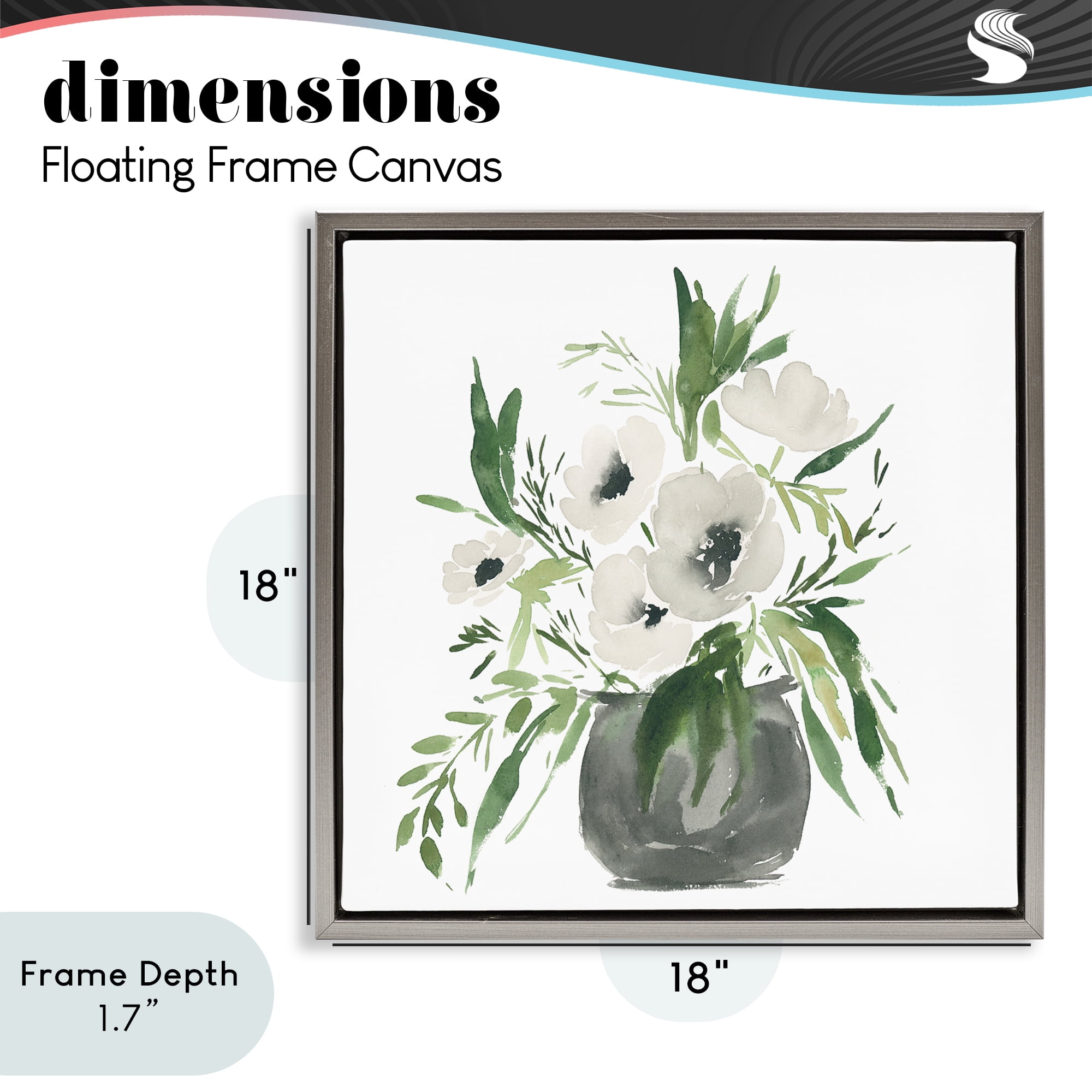 Stupell Industries Rounded White Anemones Gray Framed Floater Canvas Wall Art, design by Lucille Price