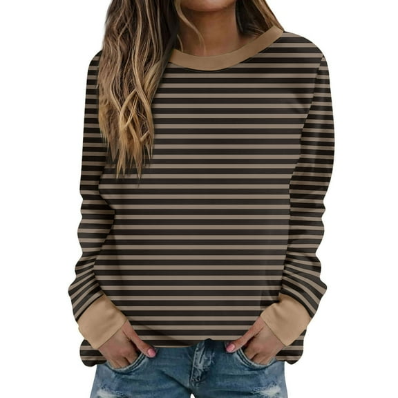 Enjoytime Women's Stripe Printed Sweatshirt Plus Size Long Sleeve Shirt Top Casual Loose Fit Pullover Tops Clothes Winter Fashion 2025