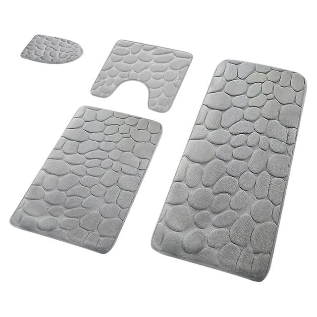 Bwiyojiz Count 4pcs Toilet Accessories Bathroom Rug Set of 4Memory Foam Bath Mat Soft Absorbent Thick Non-Slip Backing Universal Machine Washable Home Accessories, Polyester, Gray, Gifts for Friend