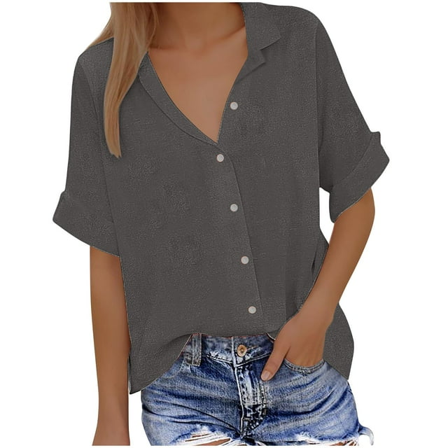 Fiudx Ropa de Mujer Blusas de Cuello Redondo de Manga Corta con Estampado Informal a La Moda para Mujer