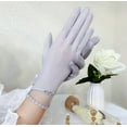 thumbnail image 2 of Xfvqtps Womens Sunscreen Gloves Lace Mid Length Touch Screen Sun UV Protection Floral Bowknot Elegant Gentle Elastic Breathable Ice Silk Gloves Gray, 2 of 3