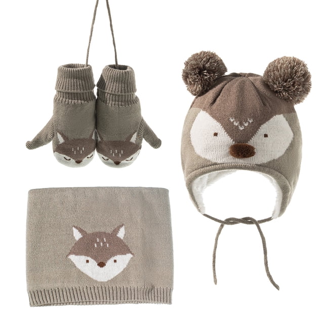 Conjunto De Guantes Y Bufanda Para Bebés Y Niños, Gorros De Zorro De Dibujos Animados De Invierno Con Pompones, Gorros Para Niños, Gorros, Calentadores De Cuello, Guantes Monstrate AP006519-02