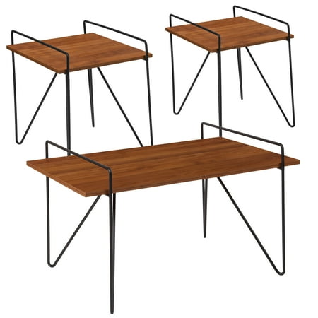 - Porter Collection Flash Furniture 3 Piece Coffee and End Table Set in Cherry Wood Grain Finish and Black Metal Legs