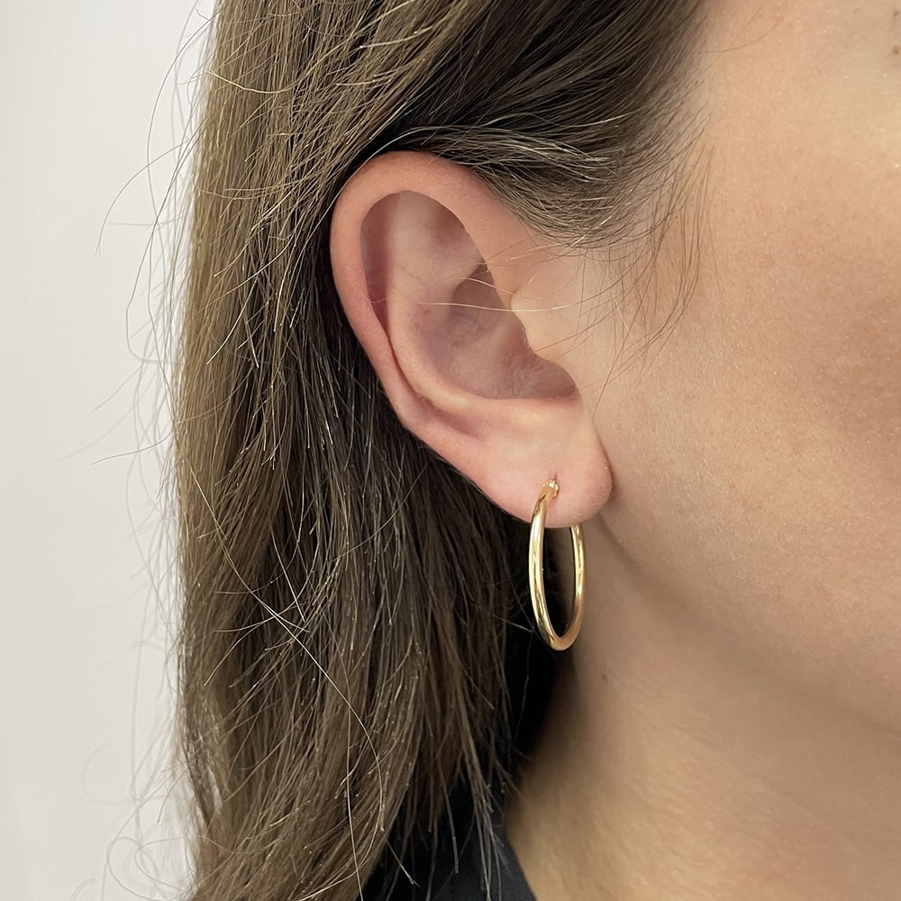Amanda Rose Collection REAL 14K Yellow Gold 1 inch Round Classic Hoop Earrings for Women