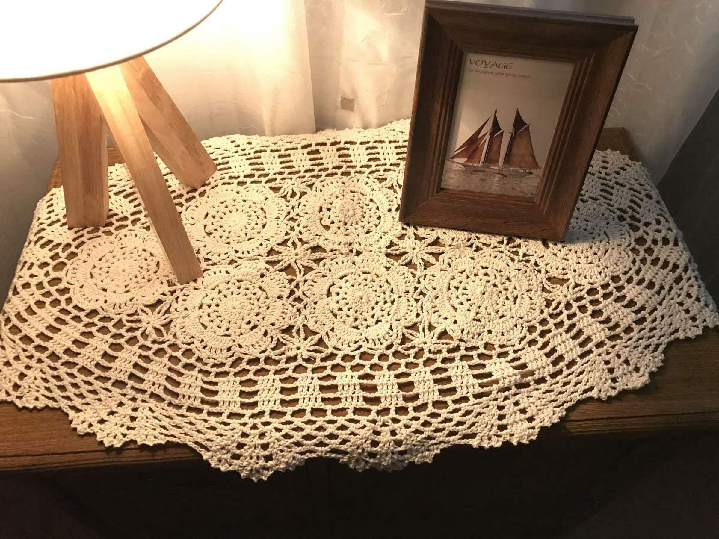 Cotton Handmade Crochet Lace Table Runner Oval Doilies Dresser Scarf