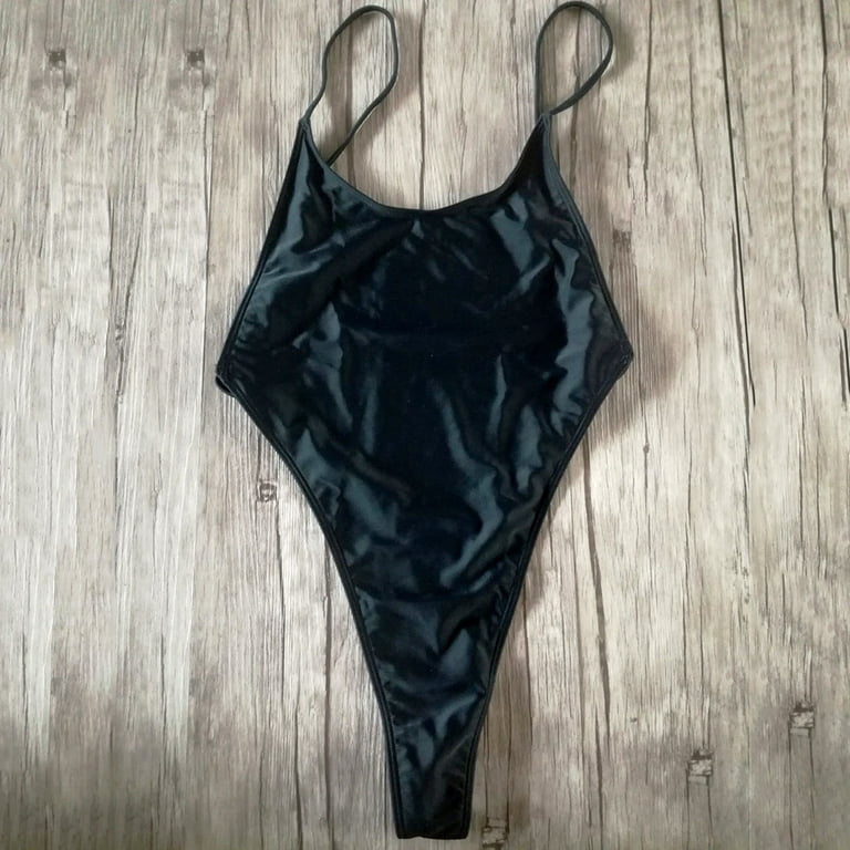 Women Glossy One-piece Bodysuit Swimwear Sexy Sleeveless Backless High Cut  Jumpsuit Swimsuit Bathing Suit Sportswear Beachwear