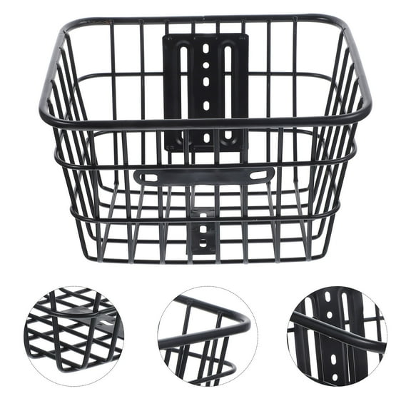 Durable Iron Bike Storage Basket for Front Handlebars Large Capacity Foldable Black 7.5x4.5x10 inches