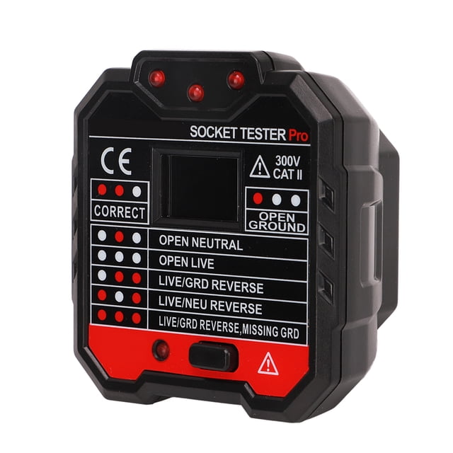 Probador de toma de corriente Probador de toma de corriente Detector de receptáculo eléctrico Suministro de fase Comprobador de voltaje de polaridad para oficina en casa 48~250 V(Enchufe de la UE)