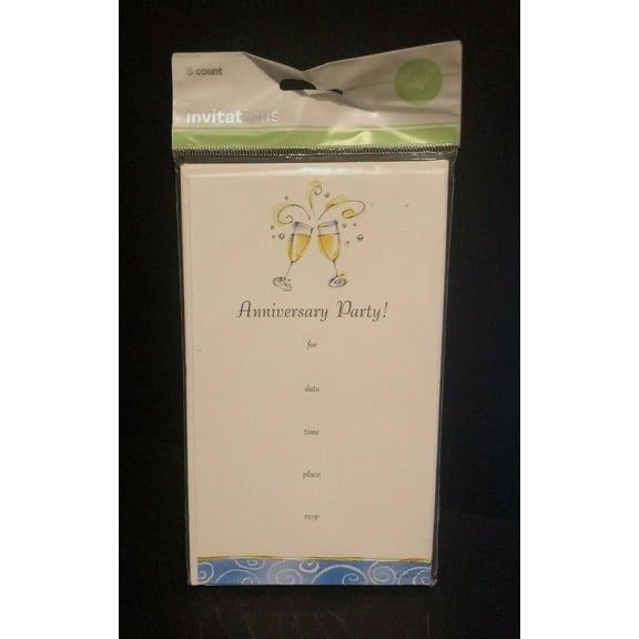 Roobee Champange Glass Anniversary Party Invitation 8 Count NEW