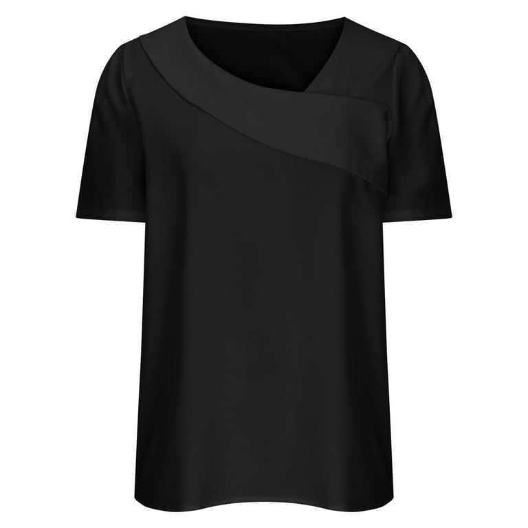 QLEICOM Womens Short Sleeve Tops V Neck Solid Casual Shirt, Summer