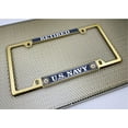 thumbnail image 3 of [Officially Licensed Product] - U.S. Navy Retired with Eagle, Anchor Logo - Domed Custom-Made Personalized Narrow (Thin) Top 4 Hole Metal Car License Plate Frame with Free caps - Gold (Qty:1 Frame), 3 of 7