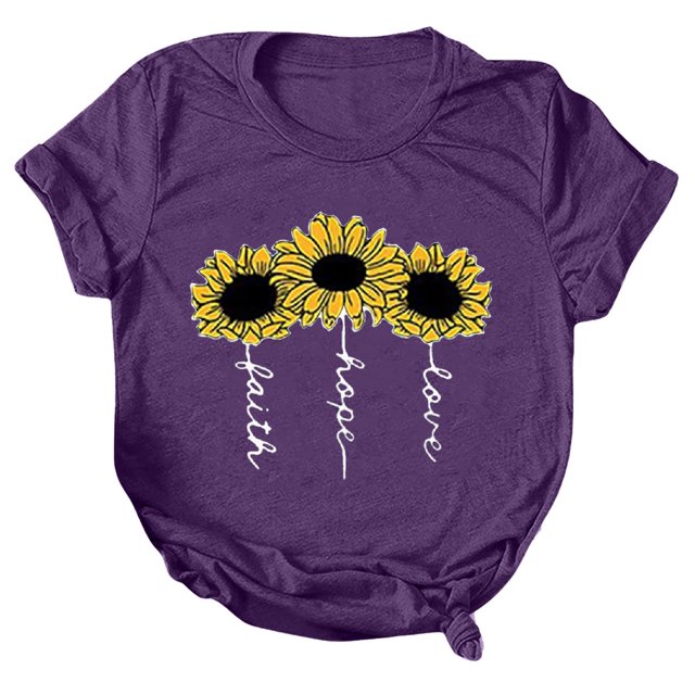 Gibobby Playera de Verano para Mujer Las mujeres rematan la camisa moda casual cuello redondo manga corta(Morado,XL)