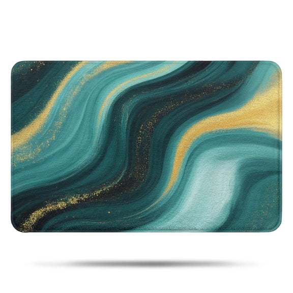 Teal Gold Marble Wave Pattern Bathroom Rugs Mat,Non Slip Microfiber Bathroom Rug,Rubber Backing,Soft Bathroom Mats for Bathroom Floor,Tub and Shower,17x27in(43x68cm)