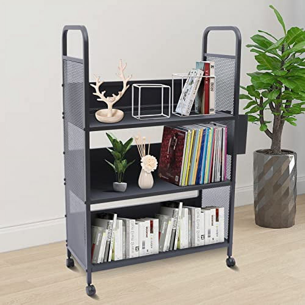 YIYIBYUS Rolling Book Truck Book Cart with 3 Flat Shelves,Office Supplies Storage Rack Rolling Book Truck