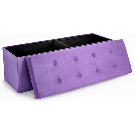 Storage Ottoman Bench – 43 in Purple Toy Box for Living Room, Hallway, End of Bed, Bedroom Bench Large Folding Chest Seat Trunk Blankets, Coffee Table, Foot Rest– Tufted Velvet Linen Fabric