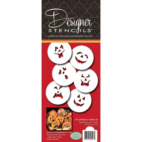 Designer Stencils 742 Mini Jack-o-Lantern Faces Cookie Stencils, Beige/semi-transparent