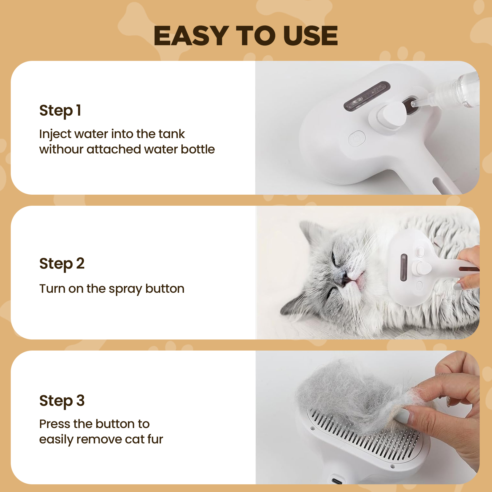 Absoke 3-in-1 Cat Steam Brush with Spray photo 7