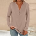 thumbnail image 2 of Holzkary Long Sleeve Shirts for Women Women Fashion Casual Long Sleeve Buttons Solid Color Tops Shirts Blouses Tops Khaki Xl, 2 of 7