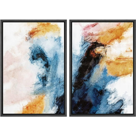 PixonSign Framed Canvas Print Wall Art Set Cloud Inspired Smeared Brushstrokes Geometric Shapes Illustrations Modern Art Contemporary Colorful Ultra for Living Room, Bedroom, Office - 16"x24"x2 BLACK