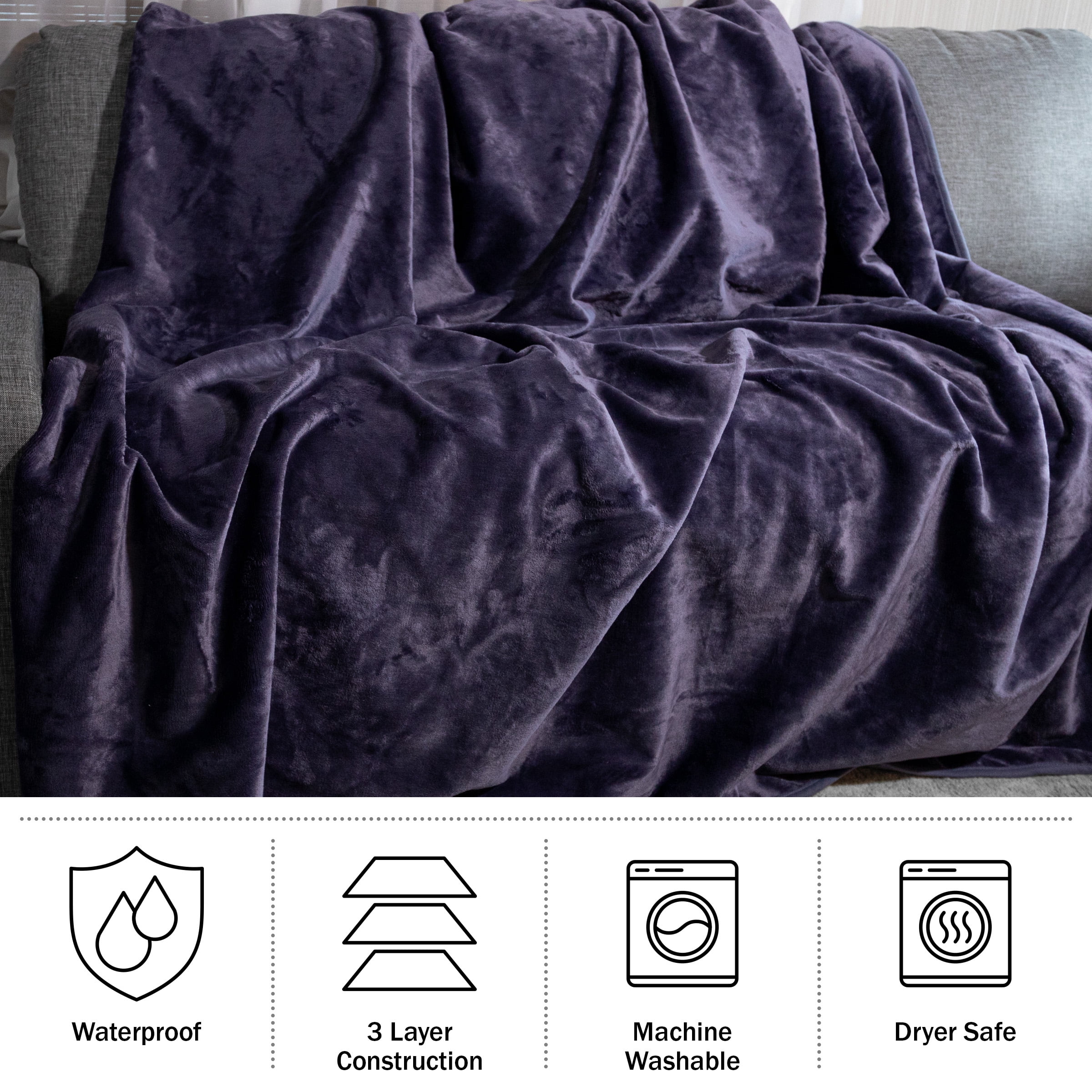 Lavish Home 80x80 King Size Waterproof Throw Blanket for Kids, Pets, and Outdoors (Purple)