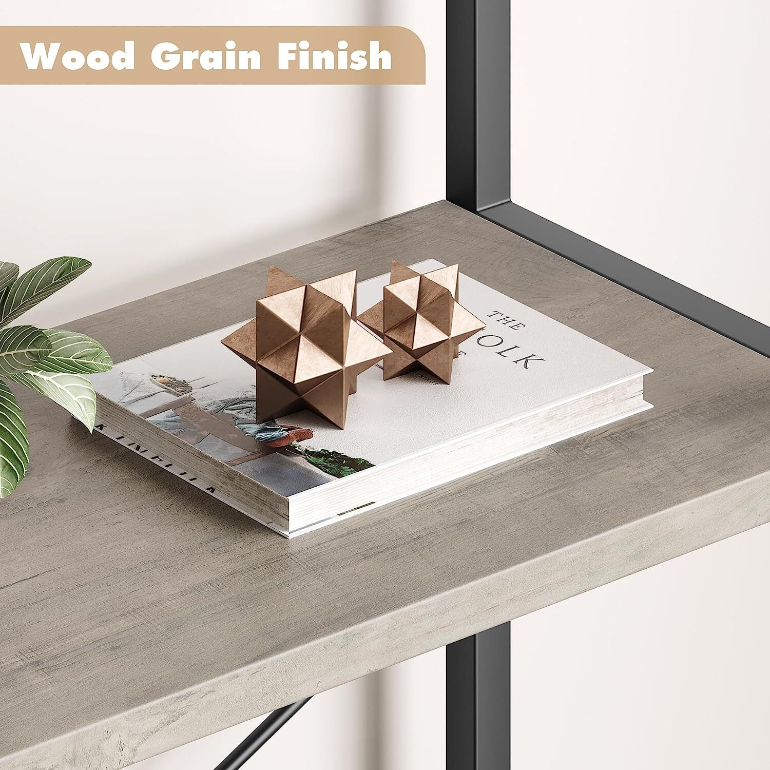 Yesfashion Bookshelf 5 Tier Bookcase Arched Display Racks Tall Standing Bookshelves Mental Frame Farmhouse Storage Rack Shelf Grey Book Shelf for Bedroom, Living Room, Home Office,Grey