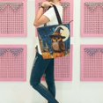 thumbnail image 6 of Zipper canvas bag large capacity large size practical handbag durable Canvas with leather material Cute Magic Owl, 6 of 7