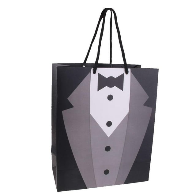simhoa Sac de Mode en Papier pour Smoking, Sac de Courses, Sac Cadeau de Mariage avec Poignée Noir