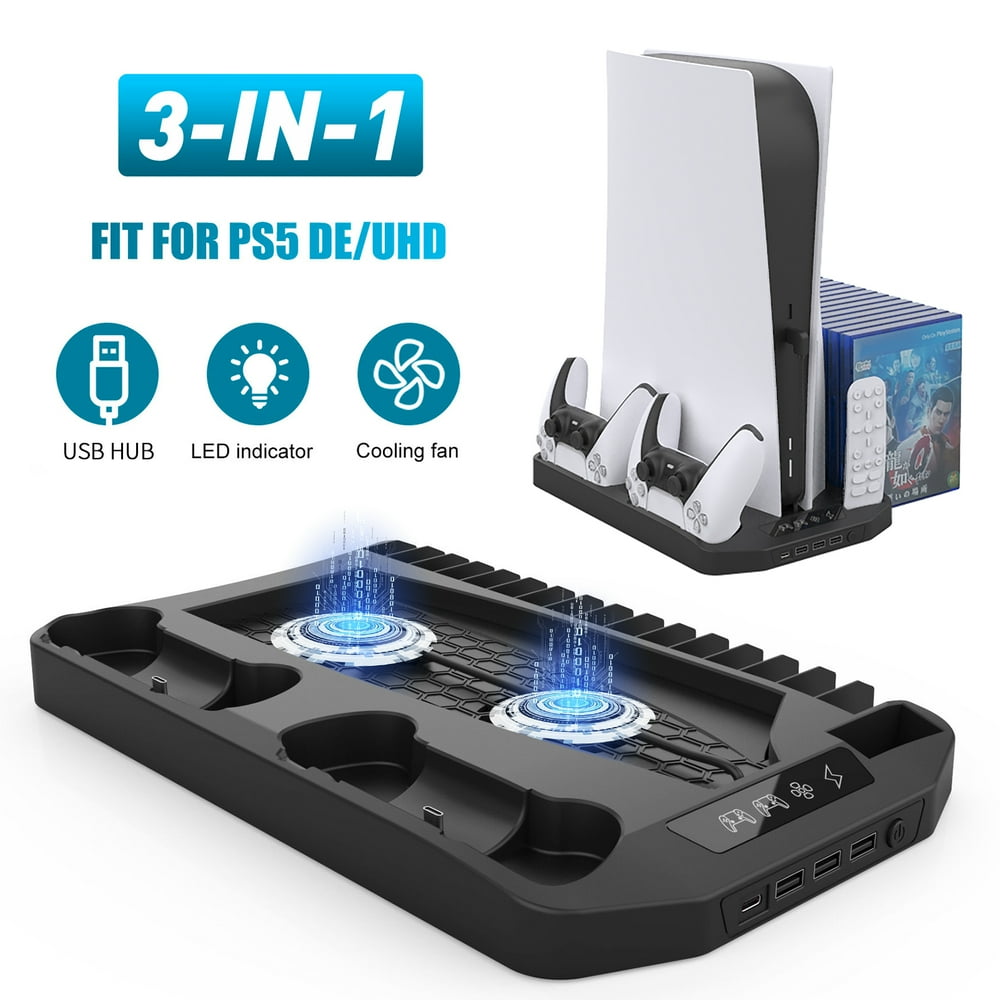 PS5 Vertical Stand Cooling Fan System Dual Controller Charging Station
