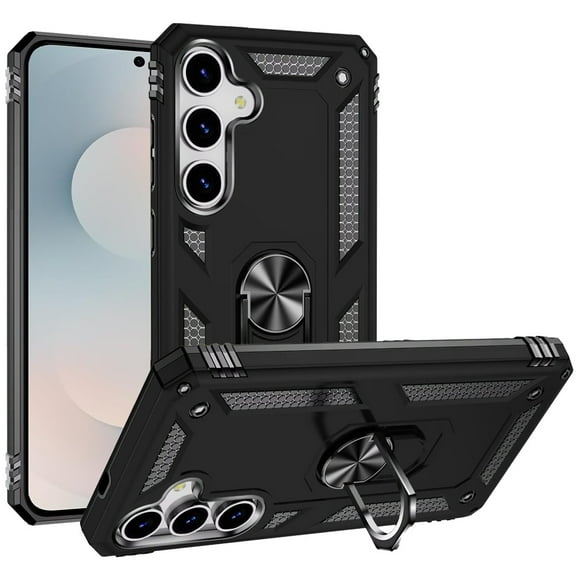 For Samsung s25 FE Ring Magnetic Kickstand Hybrid Case Cover - Black