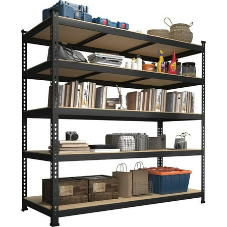 48 W x 24 D x 72 H Adjustable Garage Storage Shelves - 5-Shelf Heavy Duty Shelving Unit Metal Utility Storage Organizer Racks for Warehouse Pantry Closet Kitchen Black