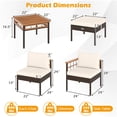thumbnail image 3 of Costway 7 PCS Wicker Furniture Set with Ottomans Side Table Acacia Wood Tabletop Armrests Mix Brown + Off white, 3 of 10