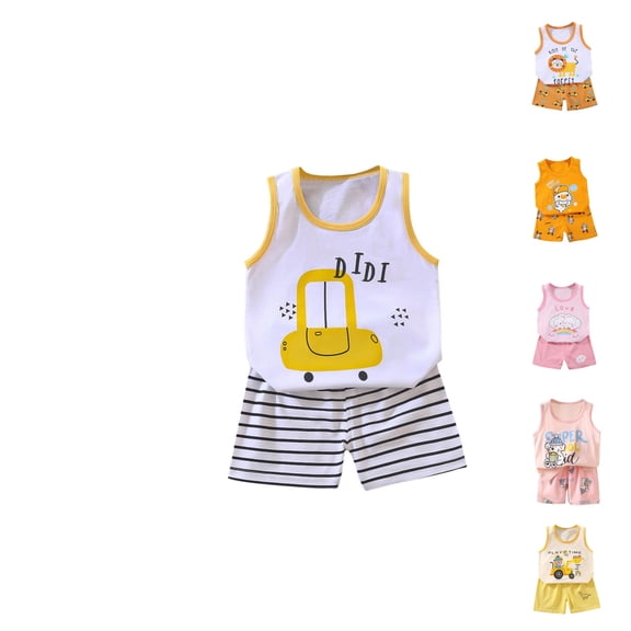 YHAJDS Kids Car Print Sleeveless Set Crewneck Tank Top with Elastic Shorts Summer Home Wear