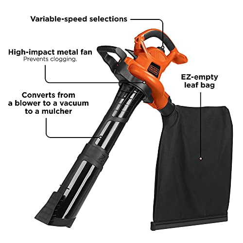BLACK+DECKER 3-in-1 Leaf Blower, Leaf Vacuum and Mulcher, Up to 230 MPH, 12  Amp, Corded Electric (BV3600)
