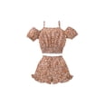 thumbnail image 1 of Kid Girls Outfits Sets Daisy Printed Cold Shoulder Short Sleeve Sling Tops Ruffle Shorts Set, 1 of 9