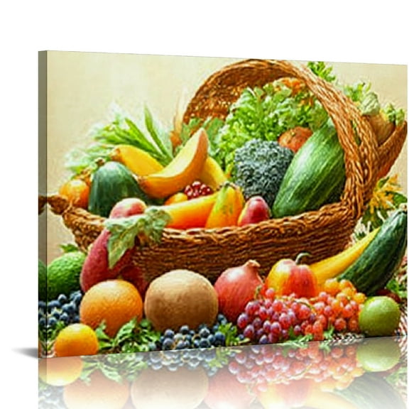 Autua Fruit Vegetables Basket Canvas Wall Art Home Decor 16x20 20x16in