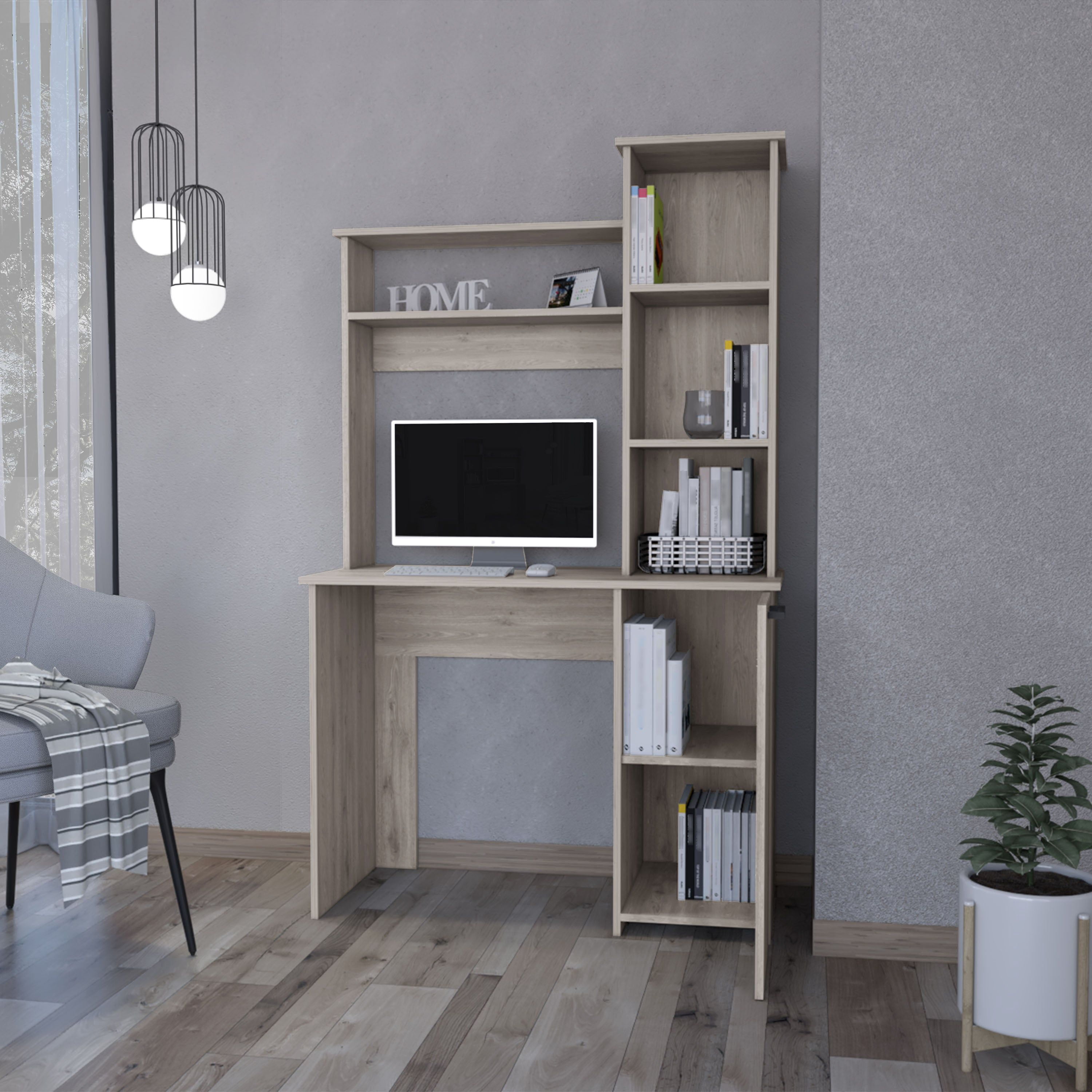 Asteroutdoor Computer Desk with Hutch and 3-Tier Storage Shelves, 38.7 in W