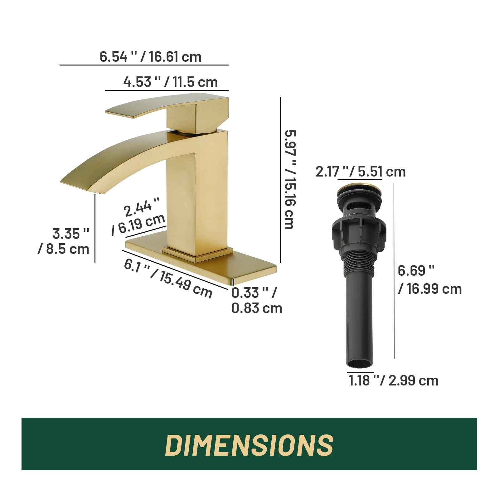 Cobbe Single-Handle Bathroom Sink Faucet for Vanity Singl-Hole Installation with Low-Arc Spout and Pop-Up Drain Brushed Gold