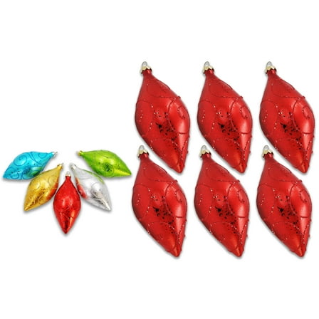 6 Pack 5" Red Teardrop Ornament with Red Glitter
