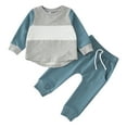 thumbnail image 1 of WEIYLL Boys Outfits Sets Long Sleeve Patchwork Colour T Shirt Pullover Tops Pants Kids Blue Suits 12-18 Months, 1 of 7