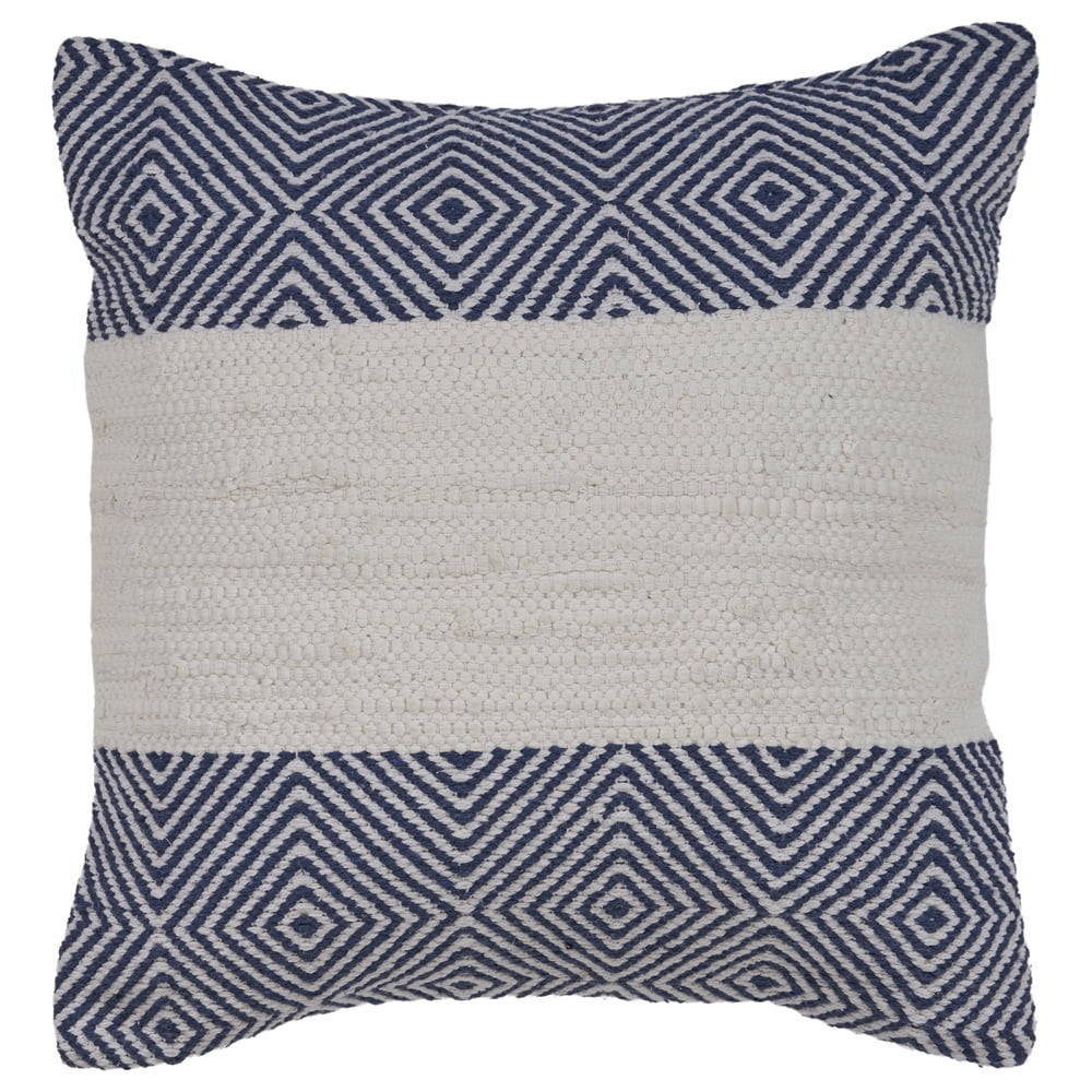 LR Home Geometric Striped Throw Pillow 18 x 18 Blue/Natural
