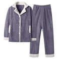 thumbnail image 2 of Busydd Women's Pajama Sets Solid Color Winter Warm Fuzzy Womens Loungewear Set Long Sleeve Lapel Button Tops and Elastic Waist Pants Two Piece Sets for Women L, 2 of 3