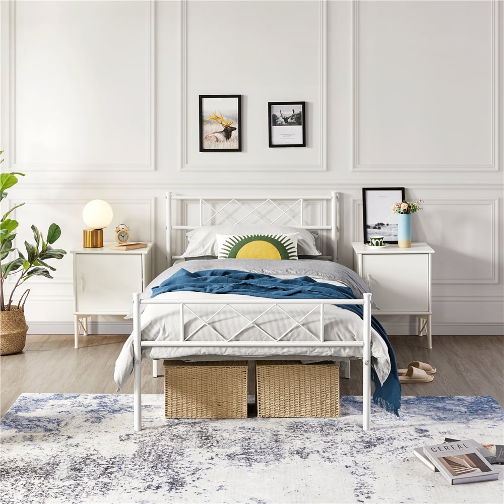 Alden Design X-Design Headboard & Footboard Metal Twin Bed, White