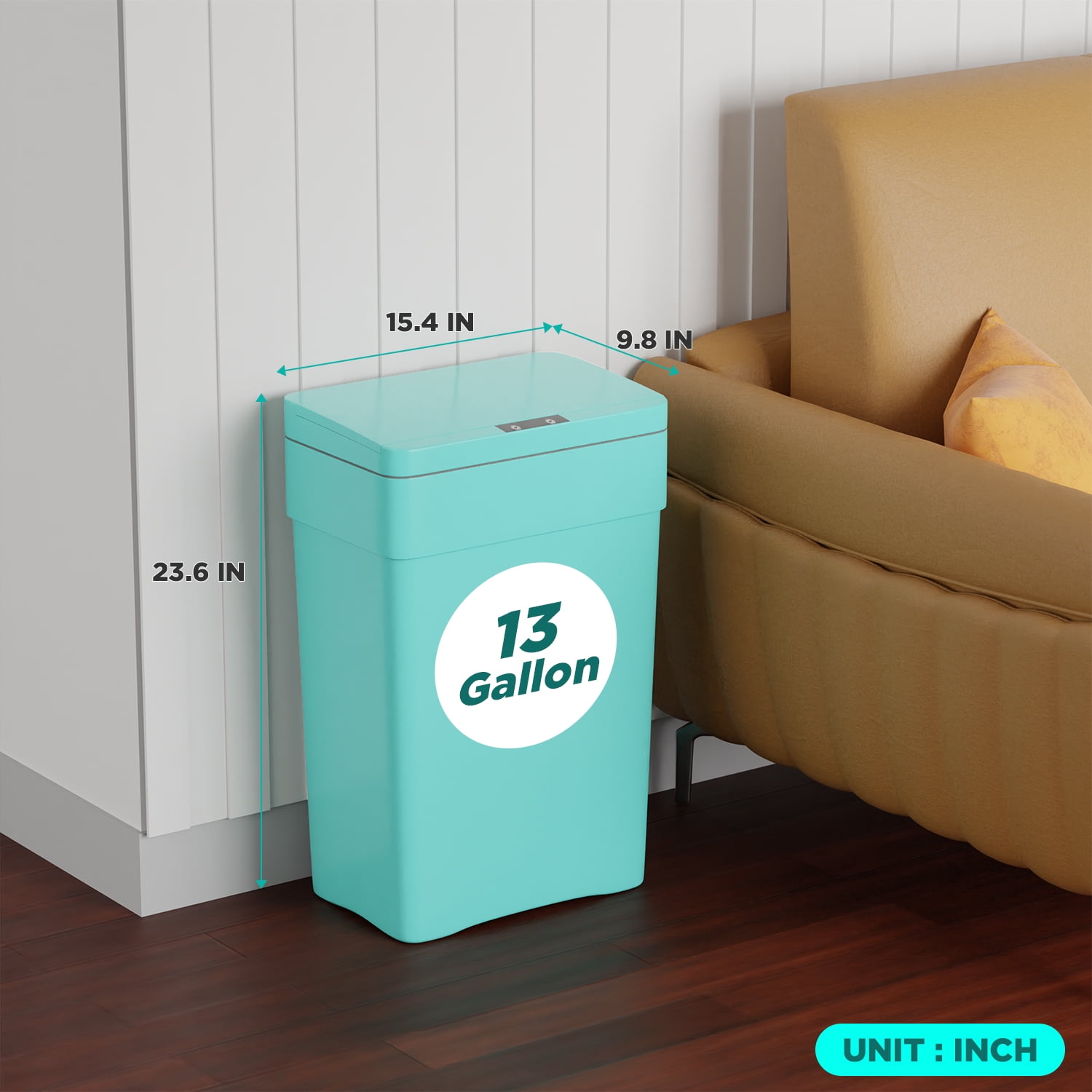 YRLLENSDAN Kitchen Trash Can 13 Gallon Bathroom Trash Can with Lid Automatic Trash Can Touchless With Motion Sensor ABS Plastic Trash Bin for Bedroom Garbage Can 2 pack,Teal