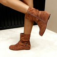 thumbnail image 2 of Joykidd Women's Suede Slouch Mid‑Calf Boots Flat Low Heel Side Zipper Buckle Strap Boots for Fall‑Winter Casual Daily Outings, 2 of 6