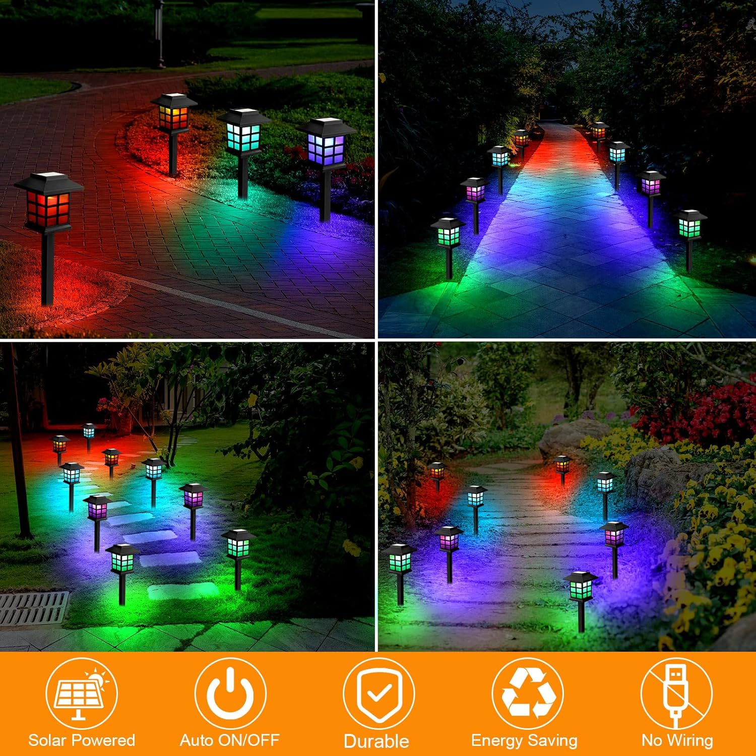 12 Pack LED Solar Outdoor Lights - Automatic Sidewalk Lights for Garden, Landscape, Path, Patio, Deck, Driveway（multi-colored）