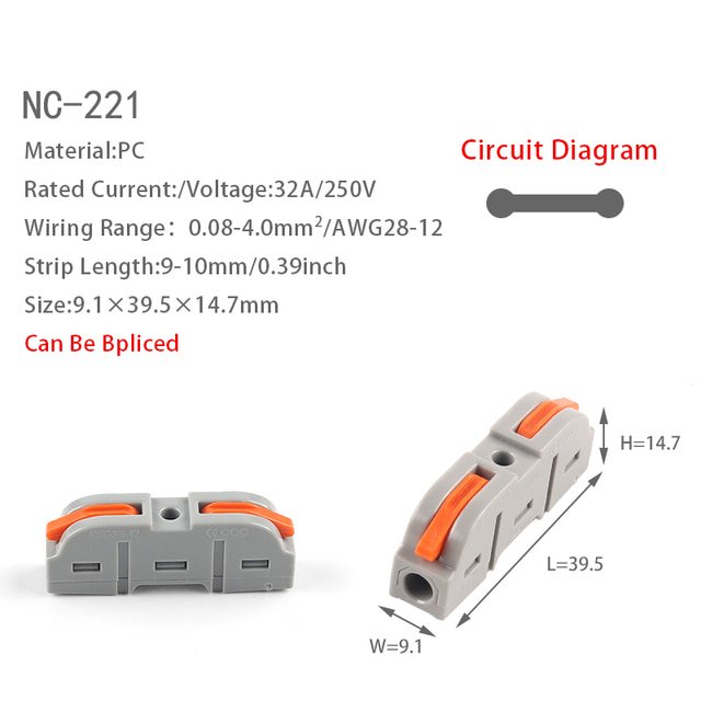 Mini conector de conductor de cable rápido Universal compacto Empalme de 2/3 pines Push-inBloque de terminales 1 entrada múltiple salida con orificio de fijación Dengxun unisex