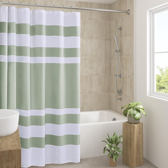 Madison Park Shower Curtain Spa Waffle Weave Show