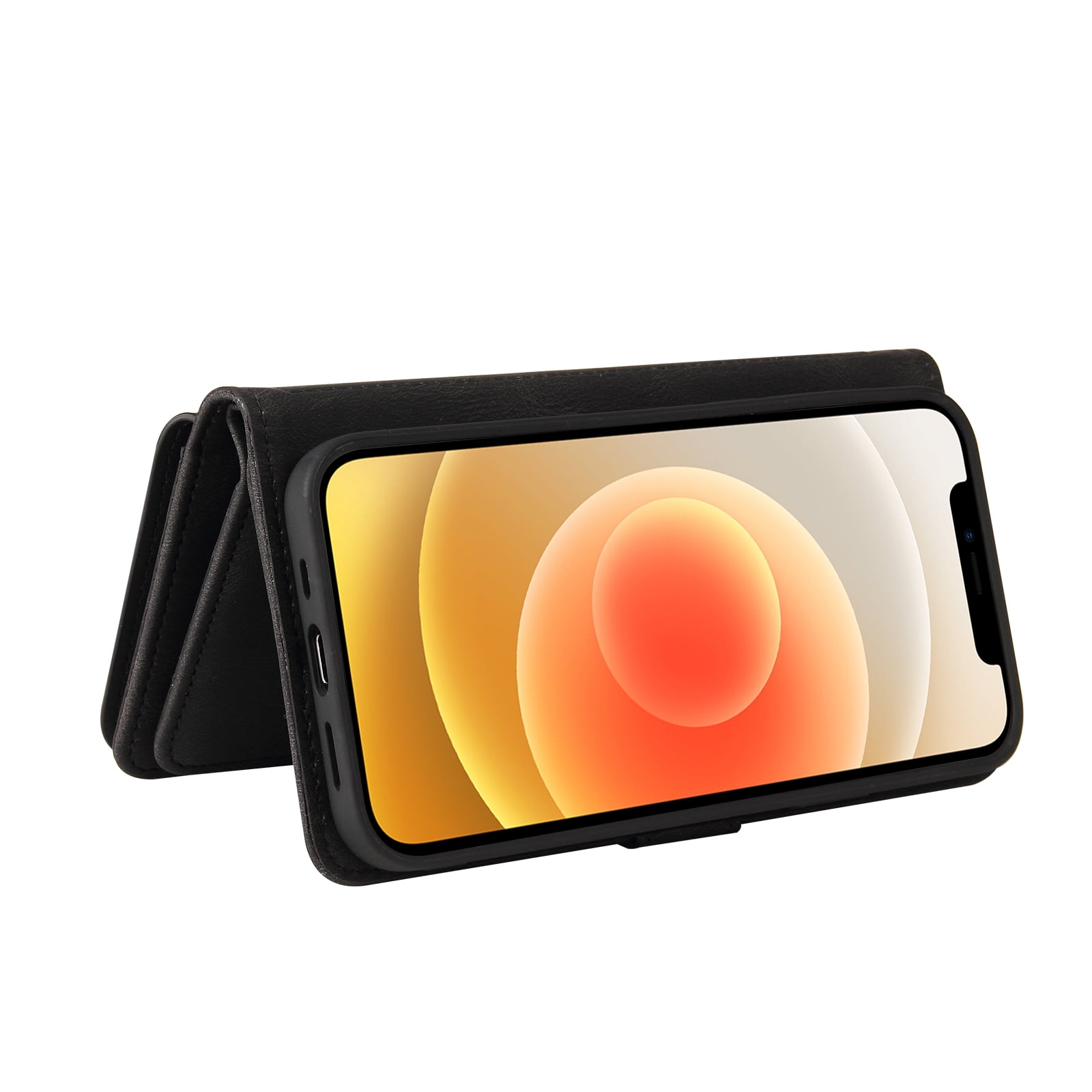 Wallet Case for iPhone 12 / 12 Pro, Magnetic Zipper Pouch Premium PU Leather with Kickstand Wallet Flip Shockproof Phone Case Wrist Strap Card Slots Holder Pocket iPhone 12 / 12 Pro, Black