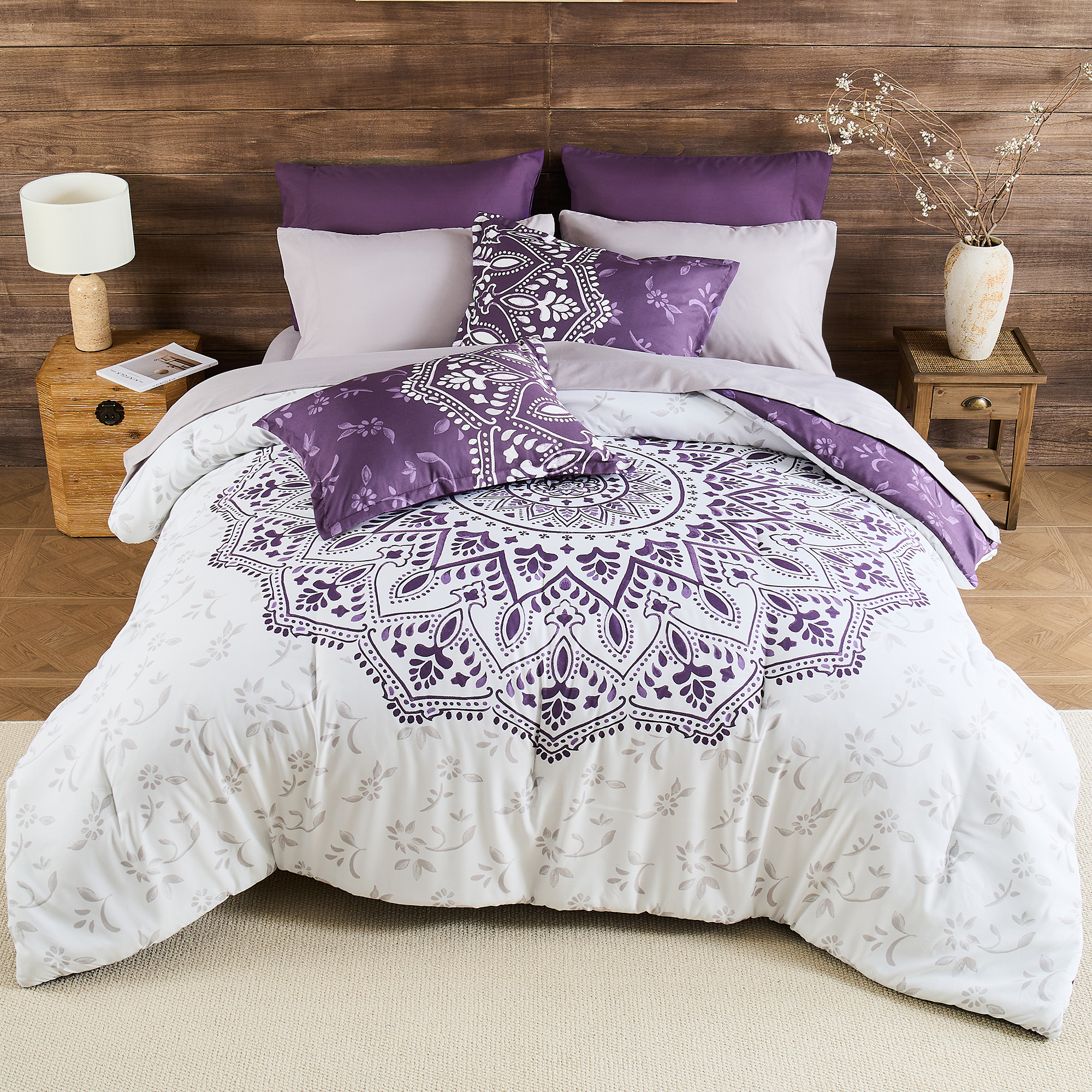 Regency Heights Queen 9-Piece Comforter Set, Purple Medallion photo 2