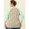 thumbnail image 4 of Camiseinformal con mangas raglán y bloques de color con estampado floral en parte superior de talgrande pamujer Verde 3XL, 4 of 5